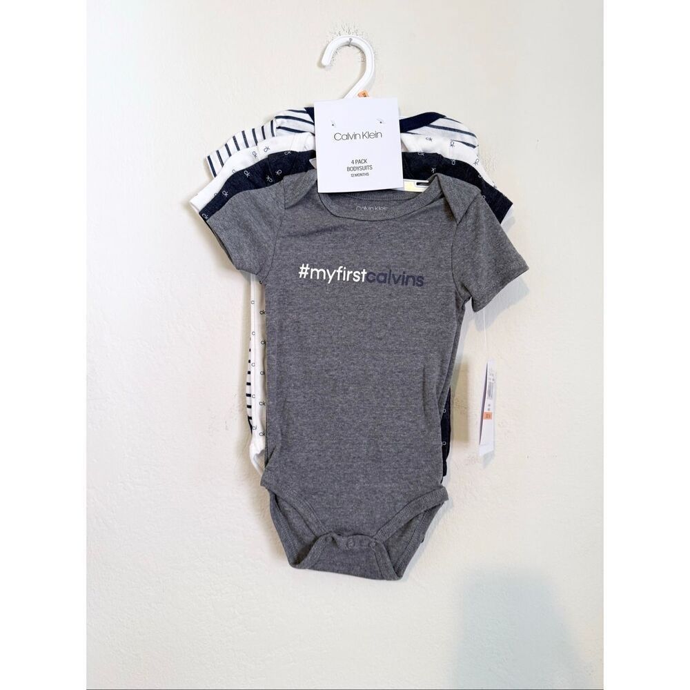 Calvin Klein CK 4 Pack Baby Boy Bodysuit One Piece Size 12M Neutral
